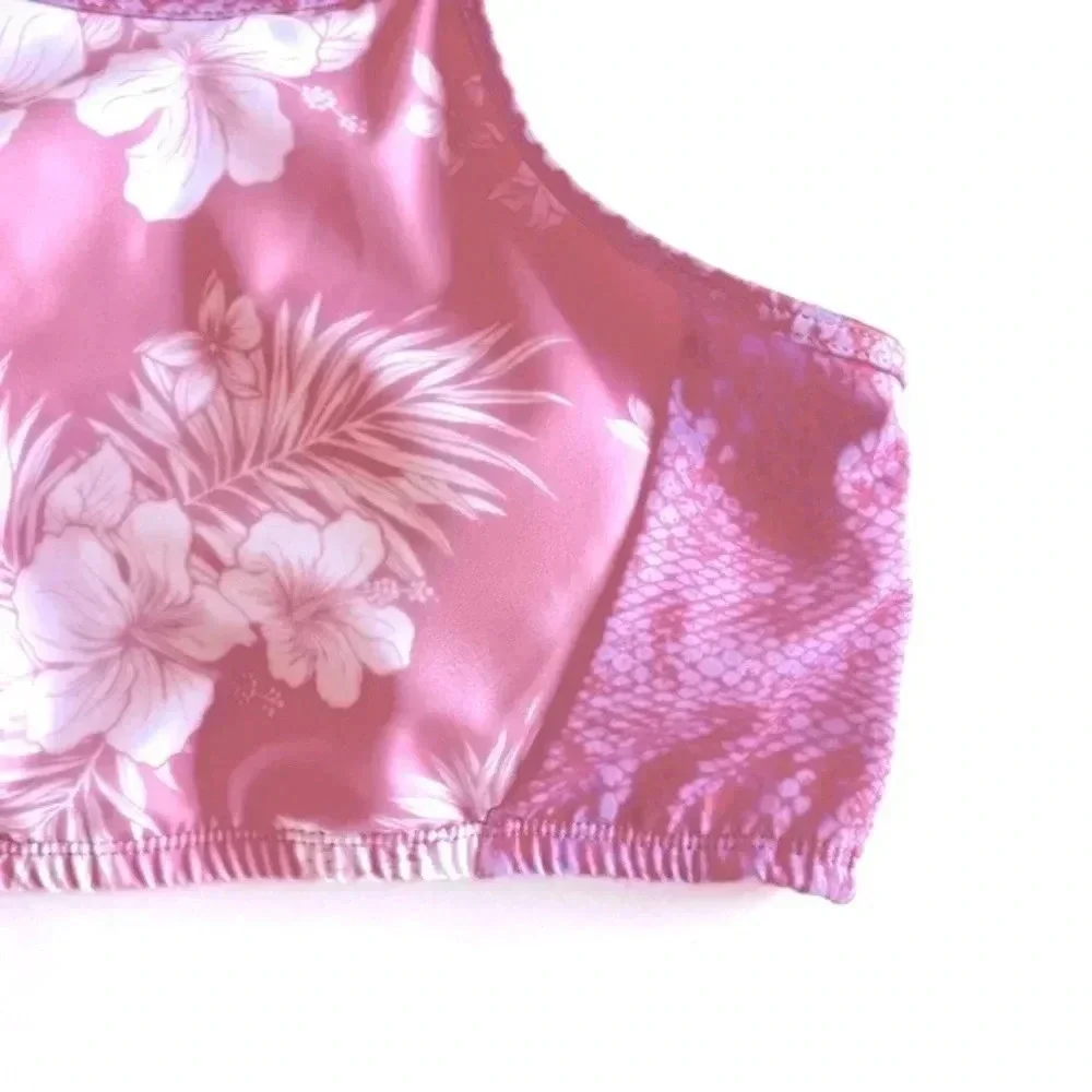 Heart & Harmony Tropical Floral Pink Snake Print Bikini Top Girl’s 16 XS